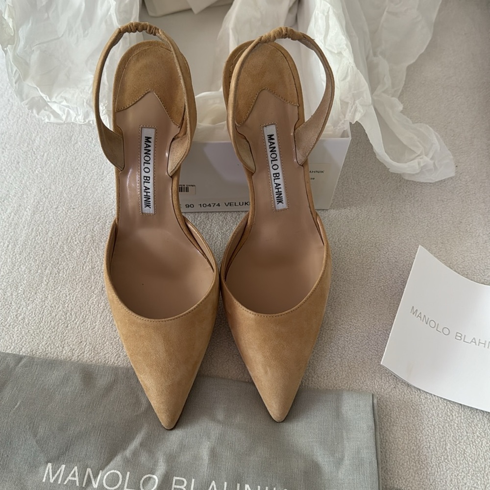 Manolo Blahnik Tan Suede Slingback Pumps - Picture 3 of 4